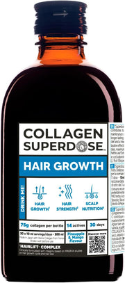 Collagen Superdose Hair Skin Nails liquid supplement bottle, 300ml.