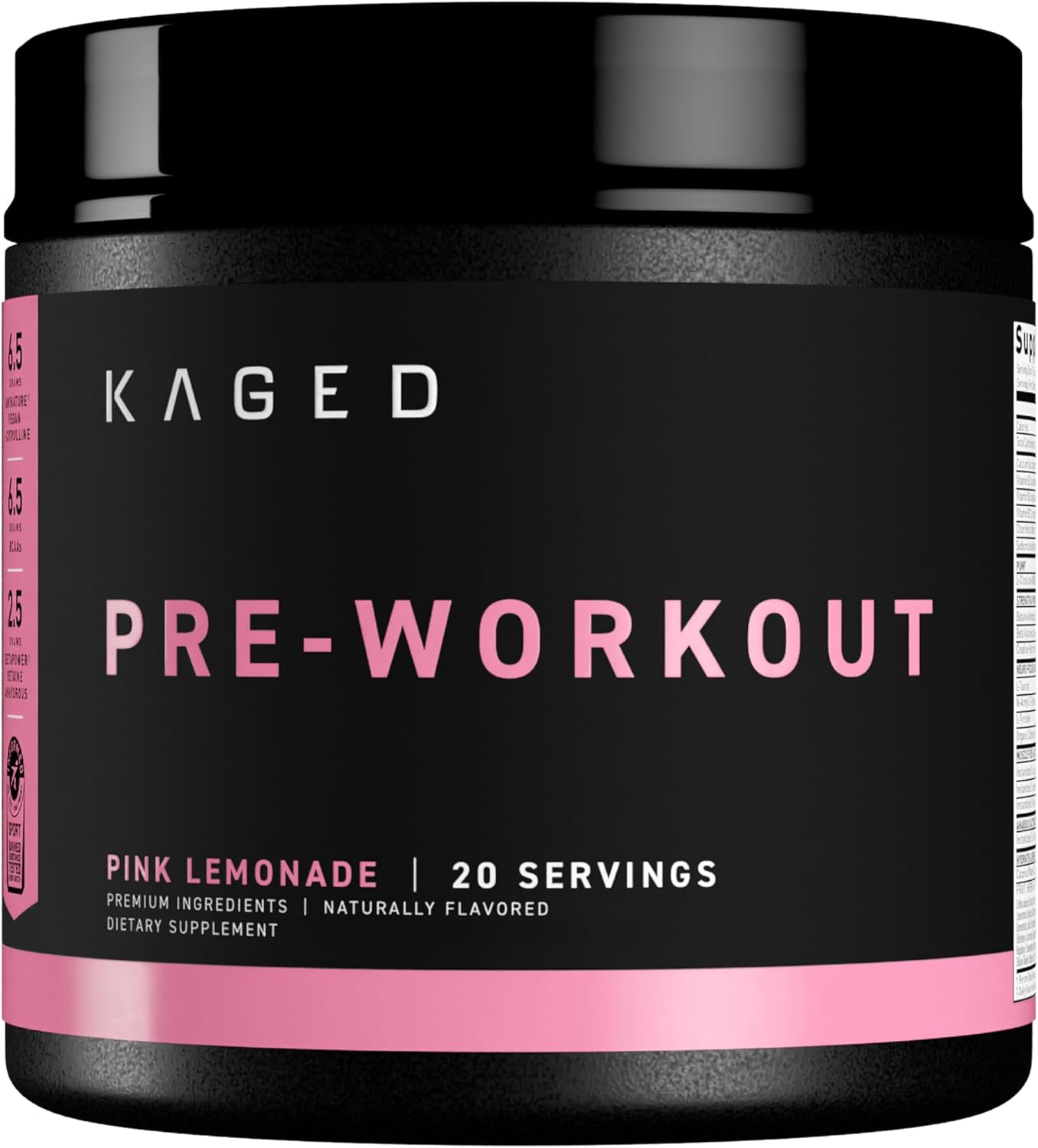 Kaged Original supplement powder pink lemonade tub front label 564g on white background