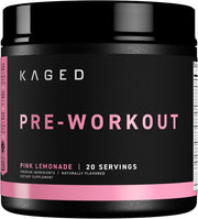 Kaged Original supplement powder pink lemonade tub front label 564g on white background