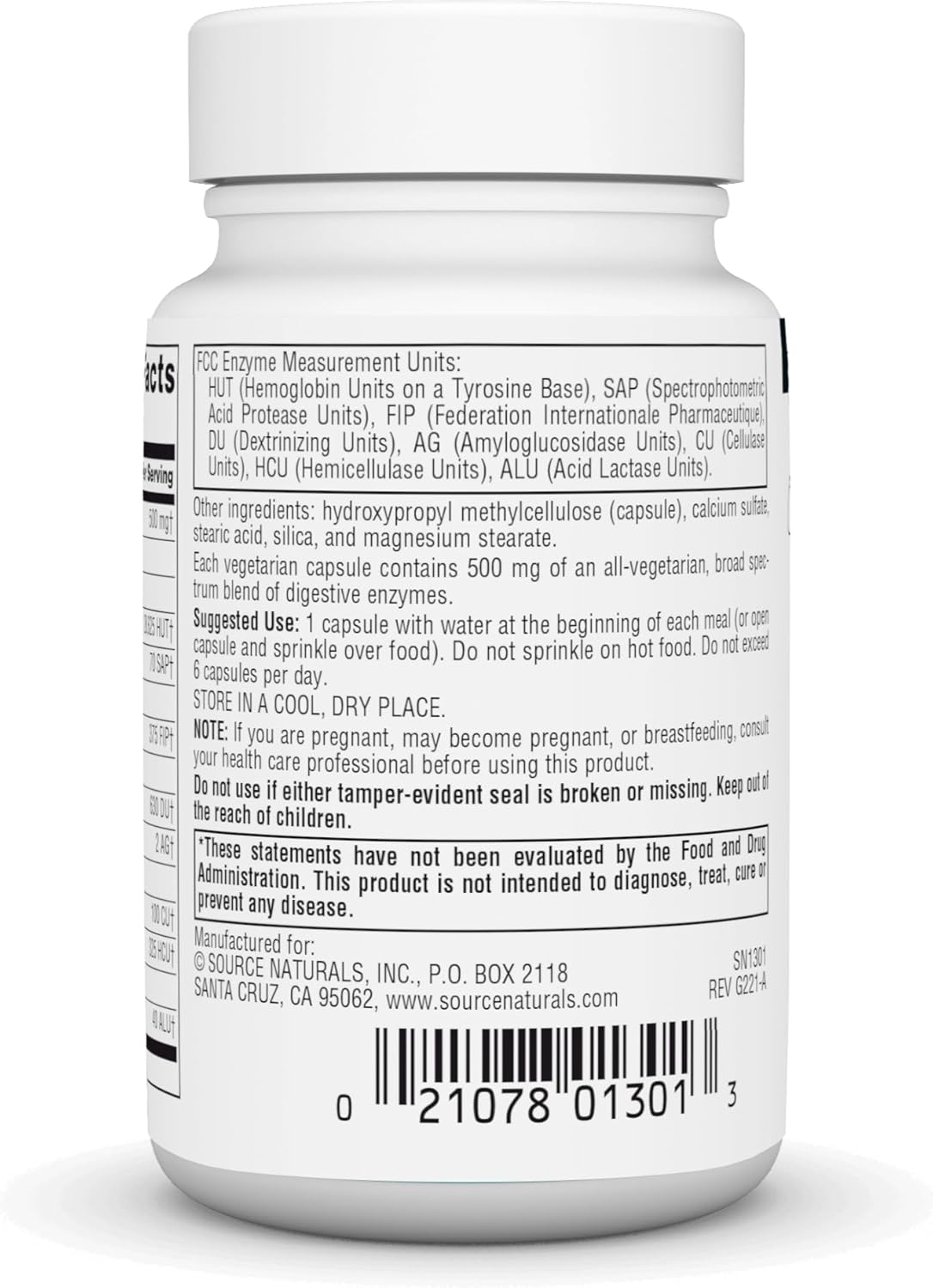Barcode image: Source Naturals Essential Enzymes 500mg capsules bottle barcode 60 count