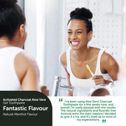 How to Use Image: Aloe Dent charcoal toothpaste brushing teeth daily use 100ml