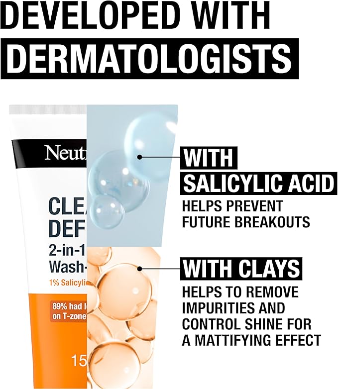 Neutrogena 2-in-1 Wash & Mask tube showing instructions and ingredients.