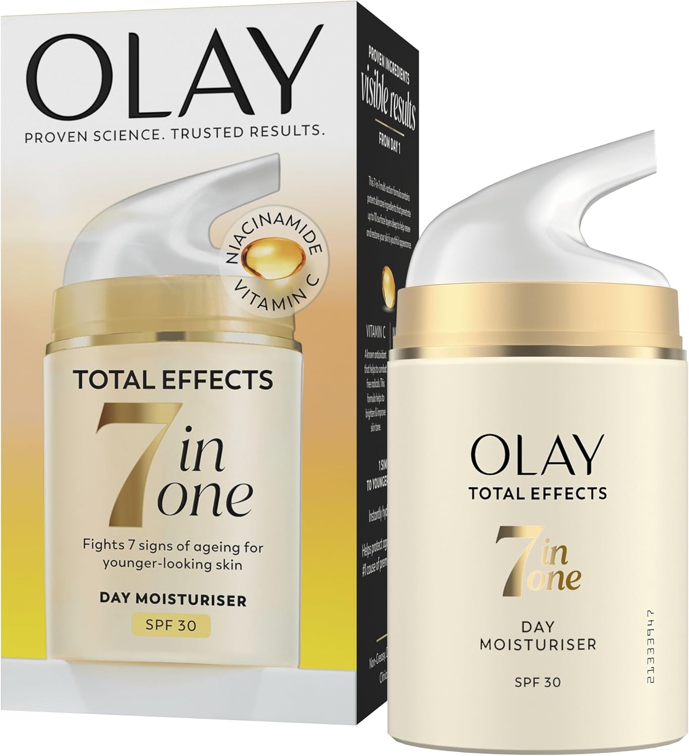lay Total Effects 7-in-1 Daily Moisturiser SPF30 cream jar & bow, 50ml in white background.