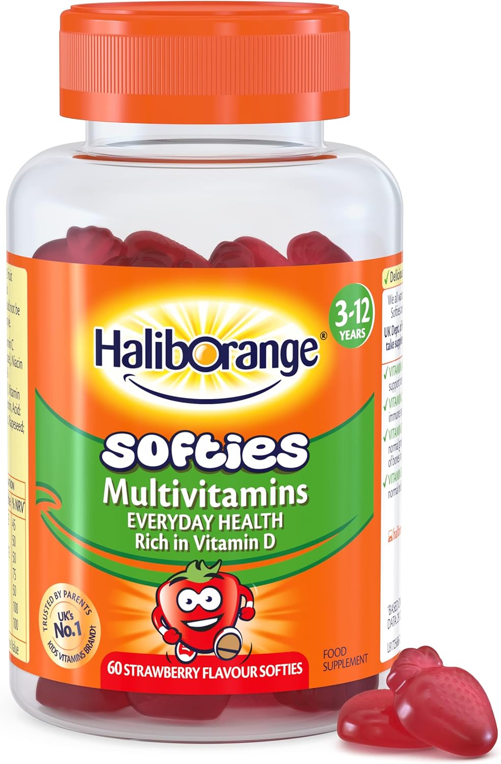 Haliborange Kids Multivitamin Softies tub, strawberry, 60 count.