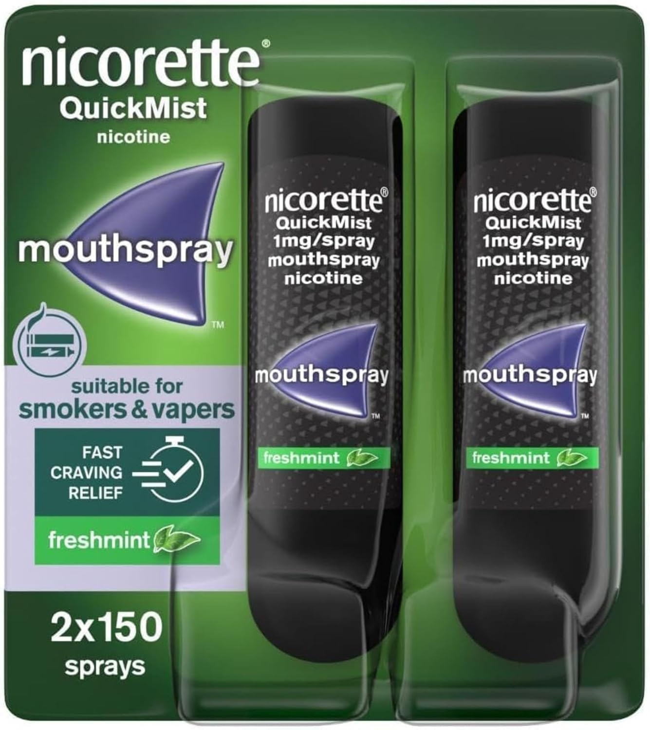 Nicorette QuickMist 1mg Freshmint nicotine mouth spray duo pack 2 x 150 sprays