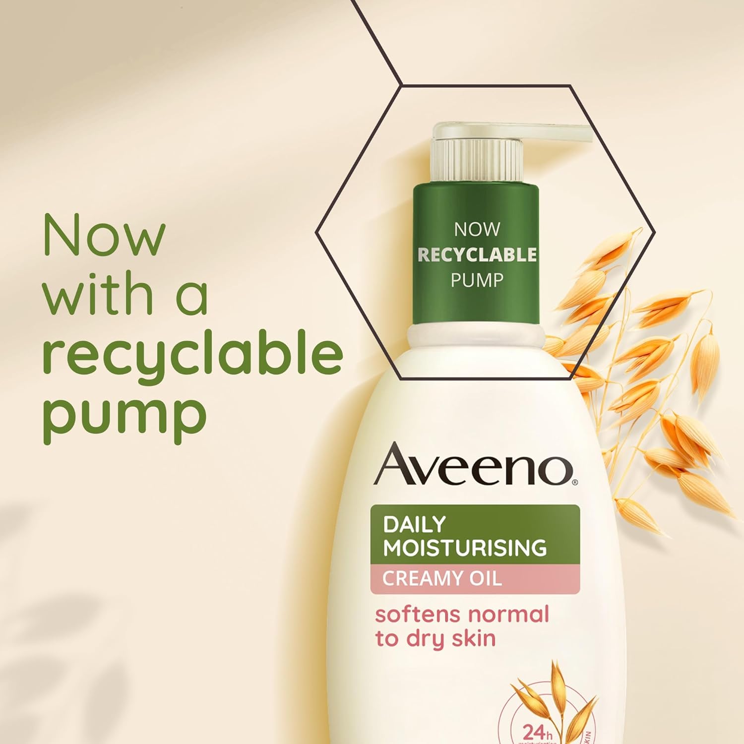 Aveeno Daily Moisturising Creamy Oil recyclable pump bottle, 300ml, for sensitive skin.