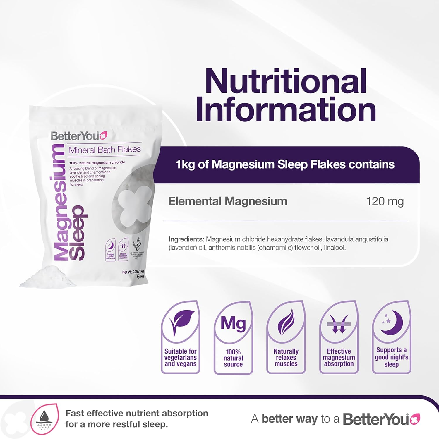 BetterYou Magnesium Sleep Bath Flakes with Lavender - 1kg