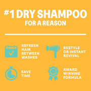 Batiste Dry Shampoo Blush Flirty Floral 200ml can, pink design on yellowe background.