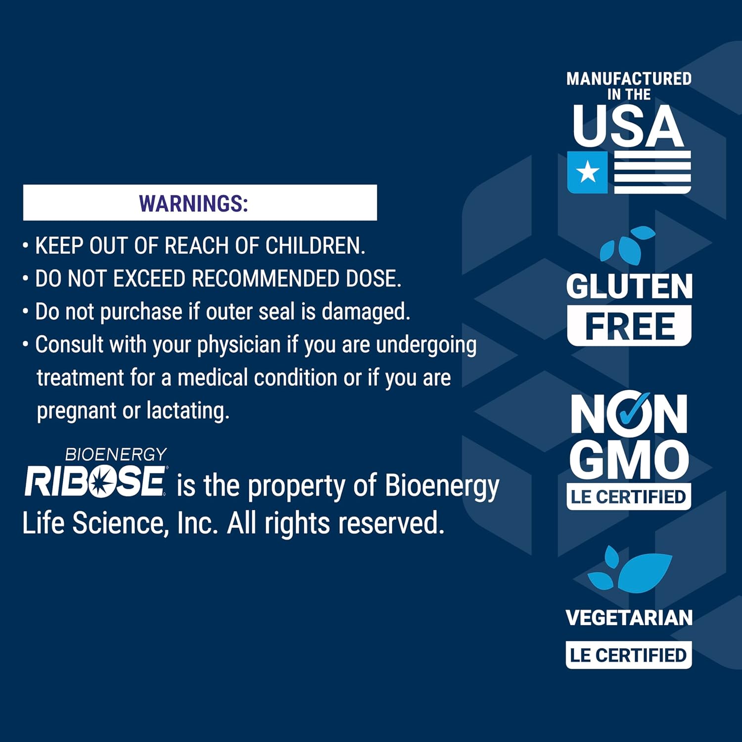 Life Extension D-Ribose Powder 150g packaging warning