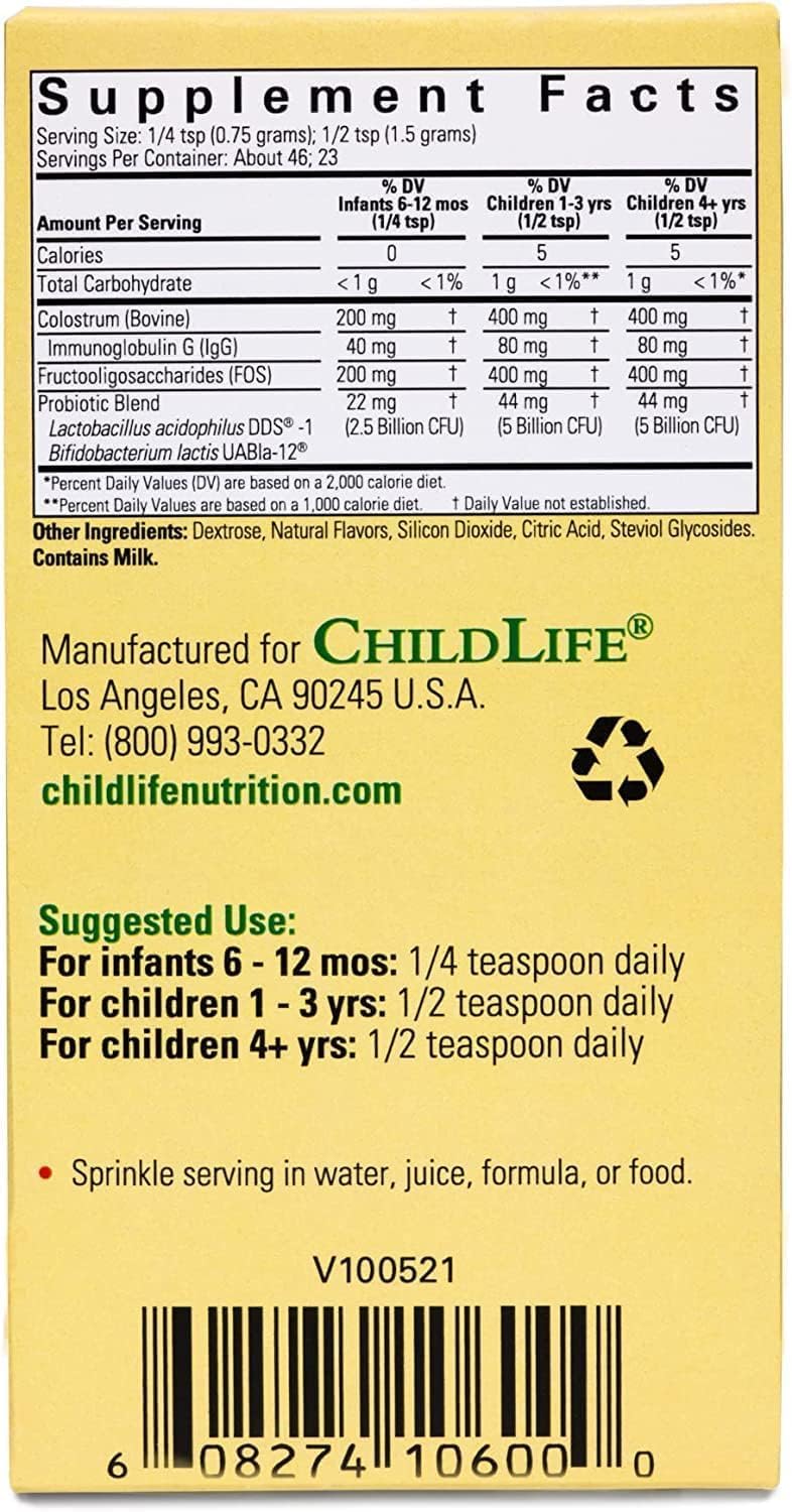 Childlife Essentials ChildBioticsTM Probiotics with Colostrum Powder, Tropical Orange Flavour, 34.5g