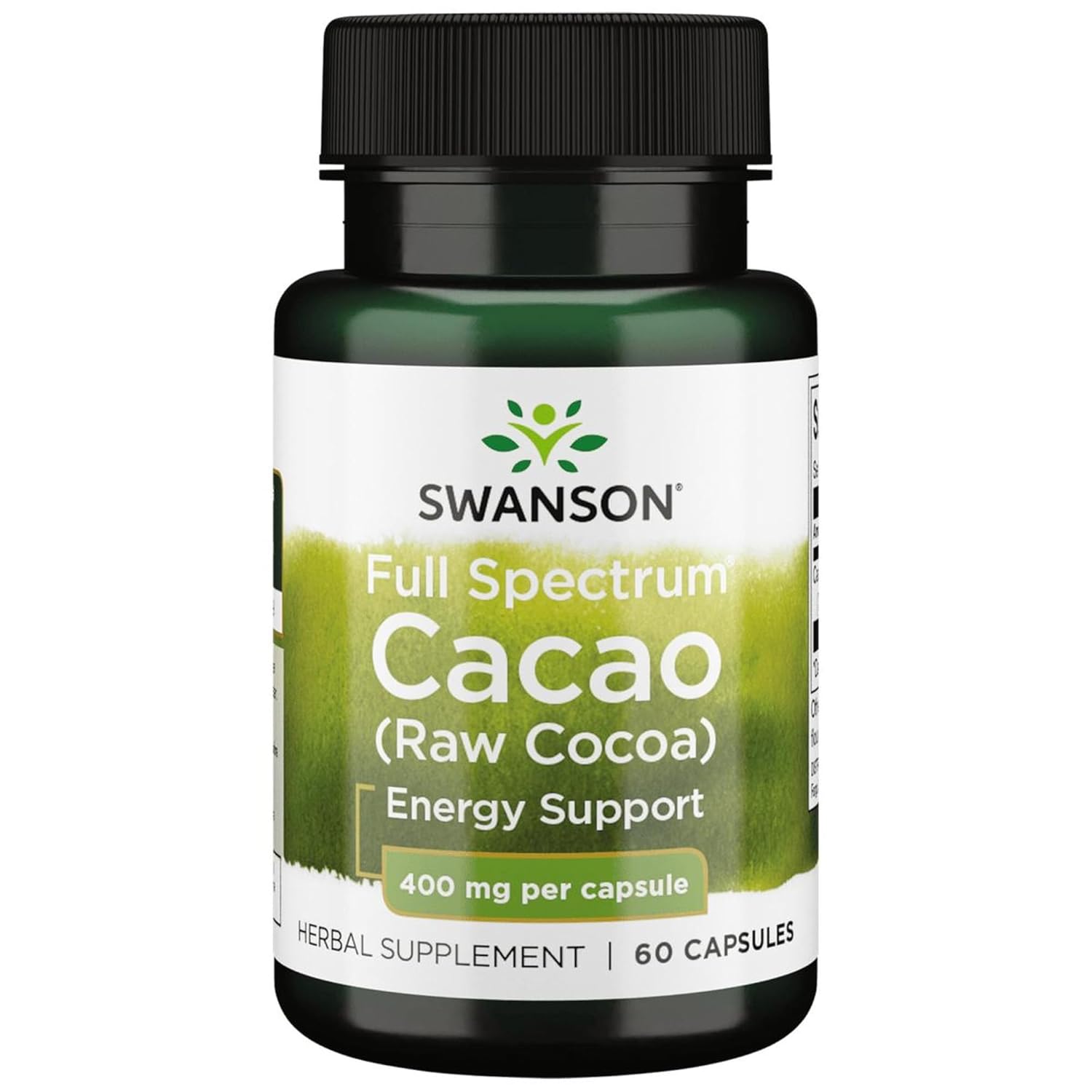 Swanson Full Spectrum Cacao supplement bottle on a white background