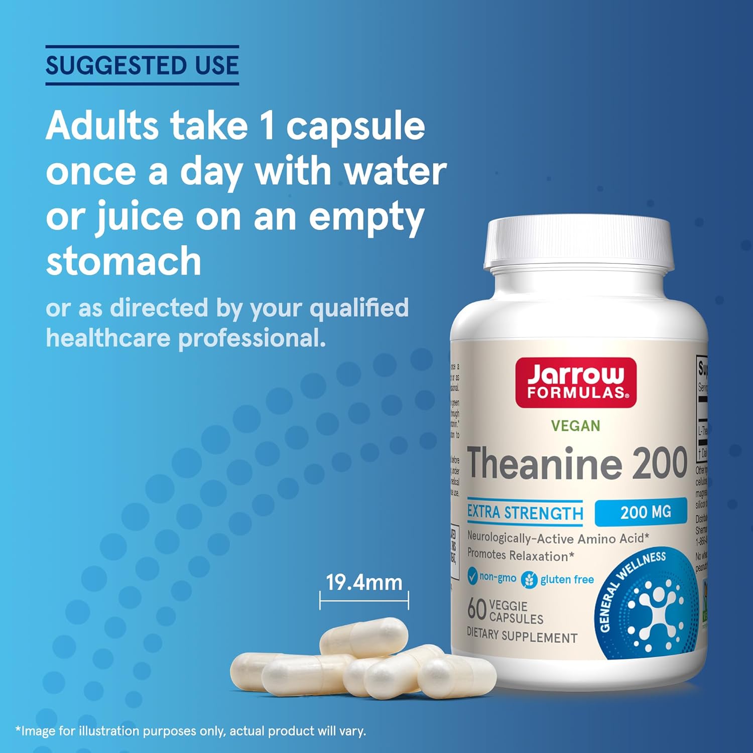 Jarrow Formulas Theanine 200mg veggie capsules usage instructions 60 count