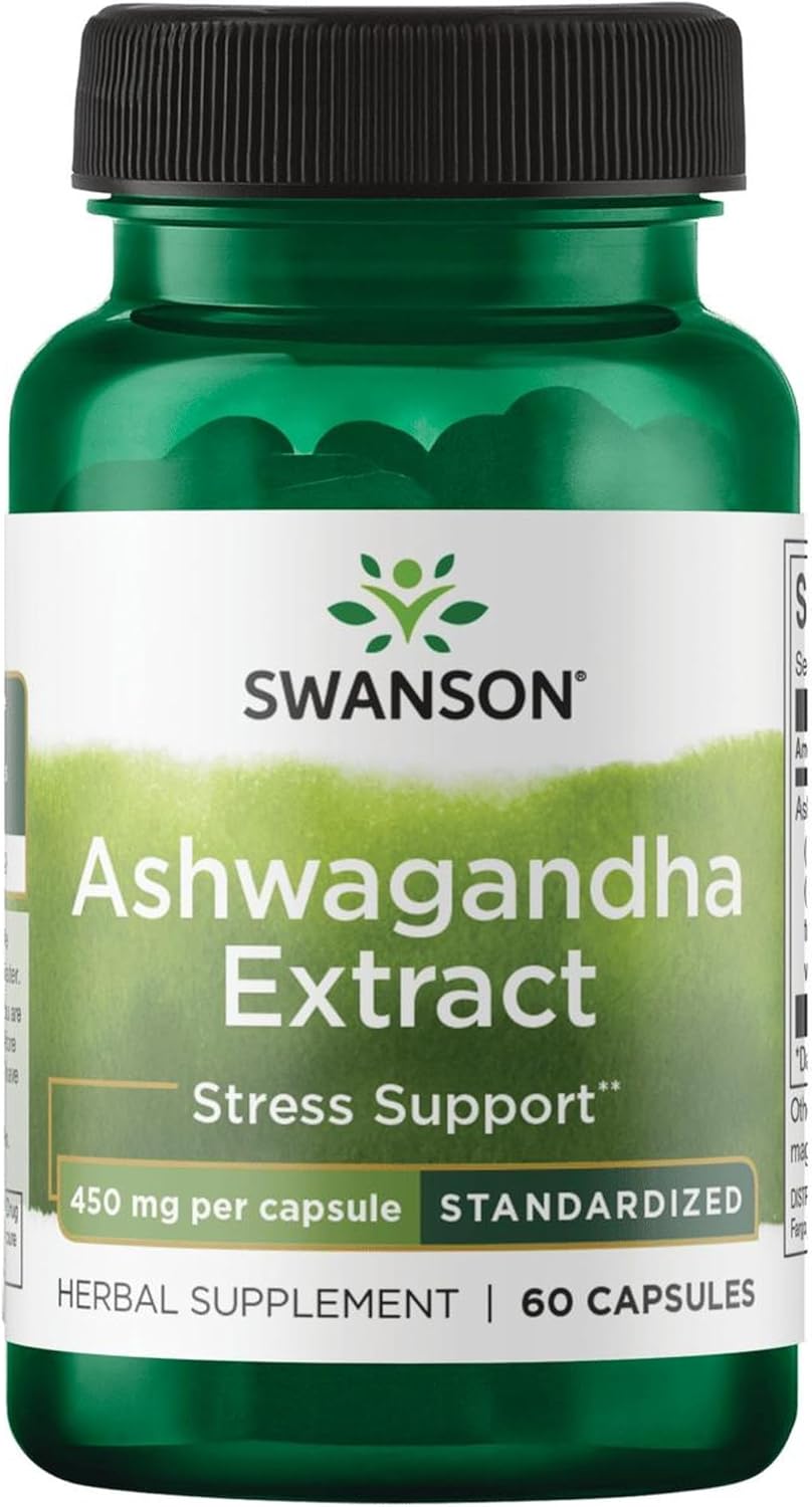 Swanson Ashwagandha Extract 450mg herbal supplement capsules bottle front label 60 capsules