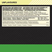 Nutrition information label for a product with 'Unflavoured' text at the top.