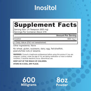 Supplement Facts Image: Jarrow Formulas Inositol powder 600mg supplement facts ingredients 227g