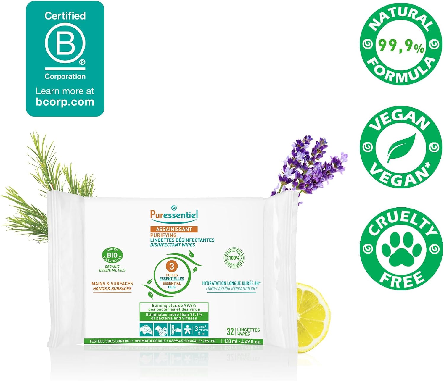 Puressentiel Purifying Disinfectant Wipes for Hands & Surfaces 32 Wipes