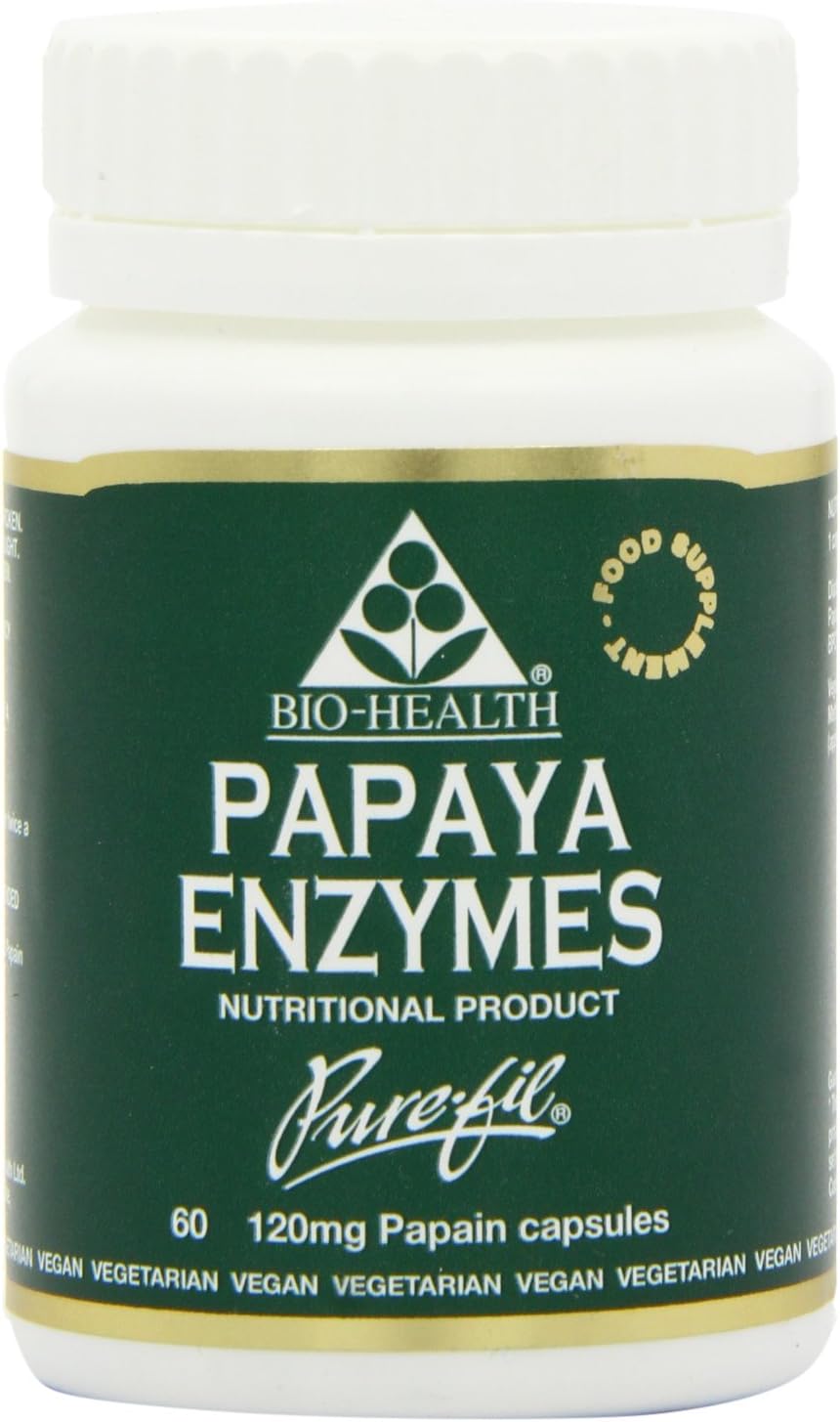 Bio-Health Papaya Enzymes 120mg papain capsules bottle vegan supplement 60 capsules