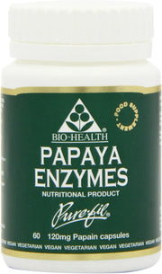 Bio-Health Papaya Enzymes 120mg papain capsules bottle vegan supplement 60 capsules