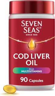 Seven Seas Cod Liver Oil Plus Multivitamins bottle, 90 capsules.