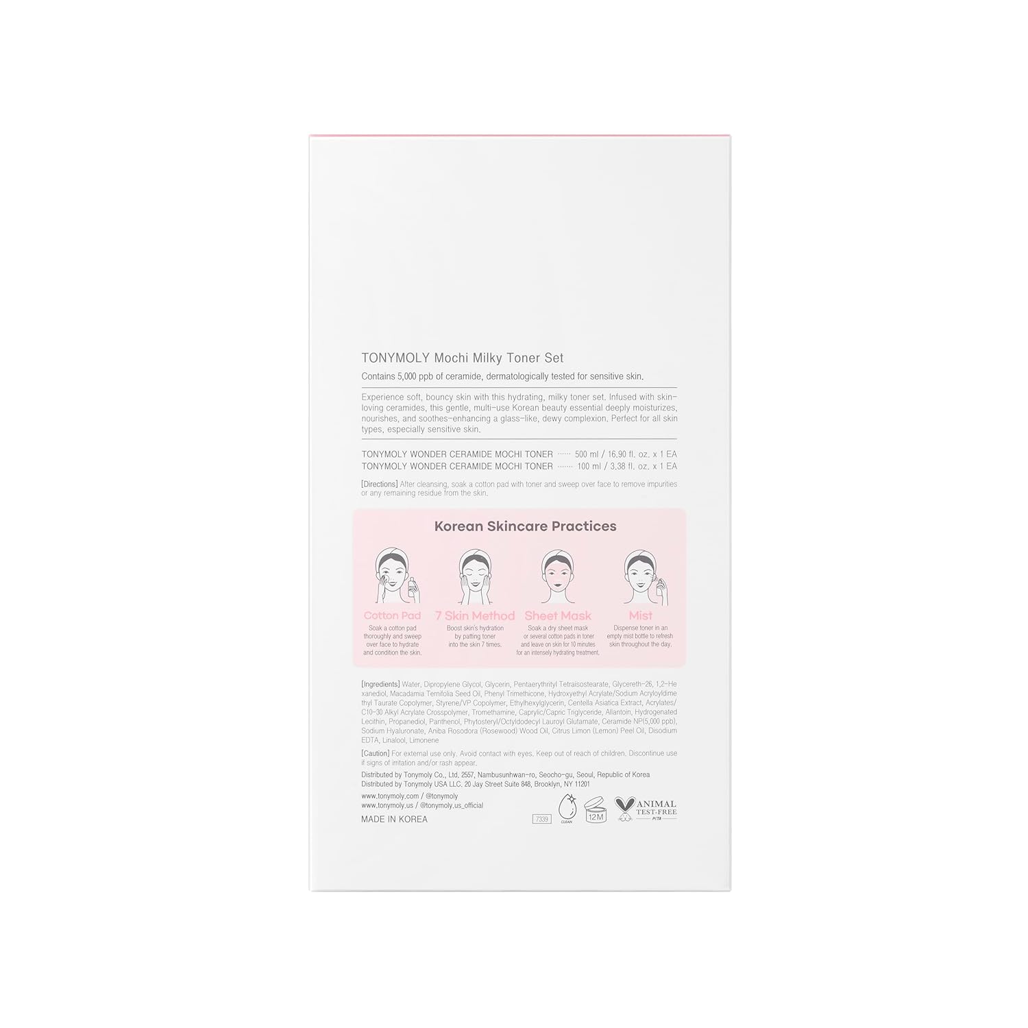 TONYMOLY Wonder Ceramide Mochi milky toner set 500ml 100ml box