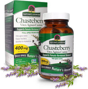 Nature’s Answer Chasteberry Vitex Agnus-Castus 400mg vegetarian capsules 90 count bottle & box front view on a white background