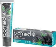 Black and blue tube & box of BIOMED Triple Charcoal Natural Toothpaste, 100g.