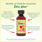 ChildLife Essentials Liquid Zinc Plus key benefits zinc copper mango strawberry 118ml