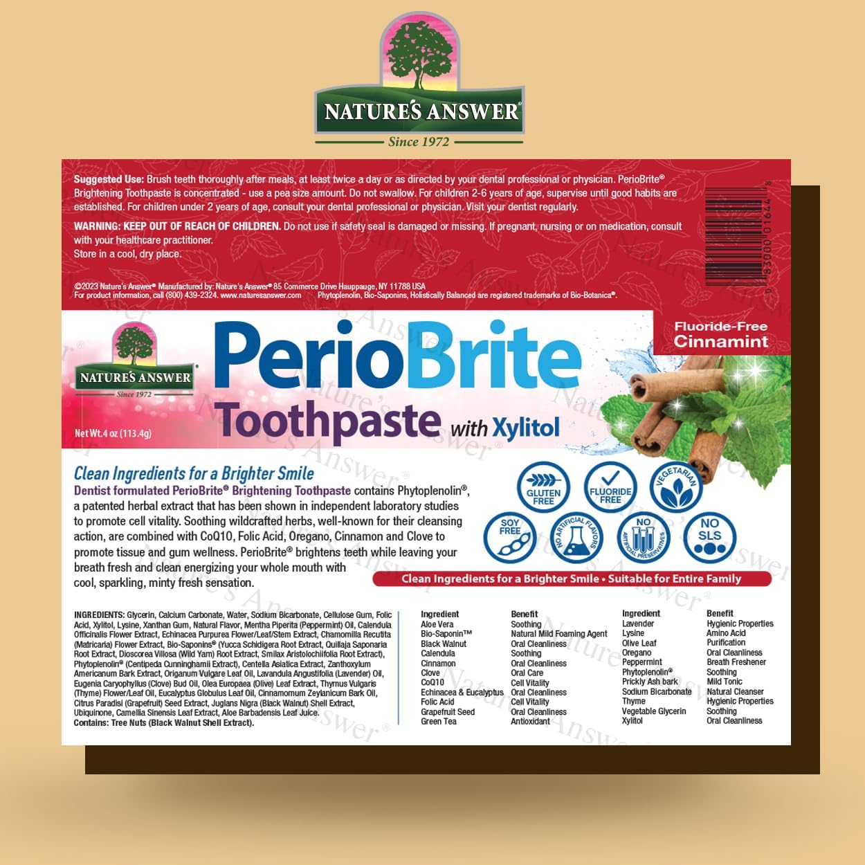 Nature’s Answer PerioBrite cinnamint toothpaste 113.4g barcode