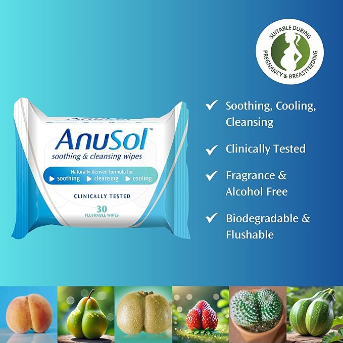 Pack of Anusol Soothing and Cleansing Wipes, 30 count, on a clean background.