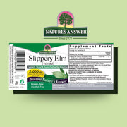 Natures Answer Slippery Elm Extract supplement label on a green background