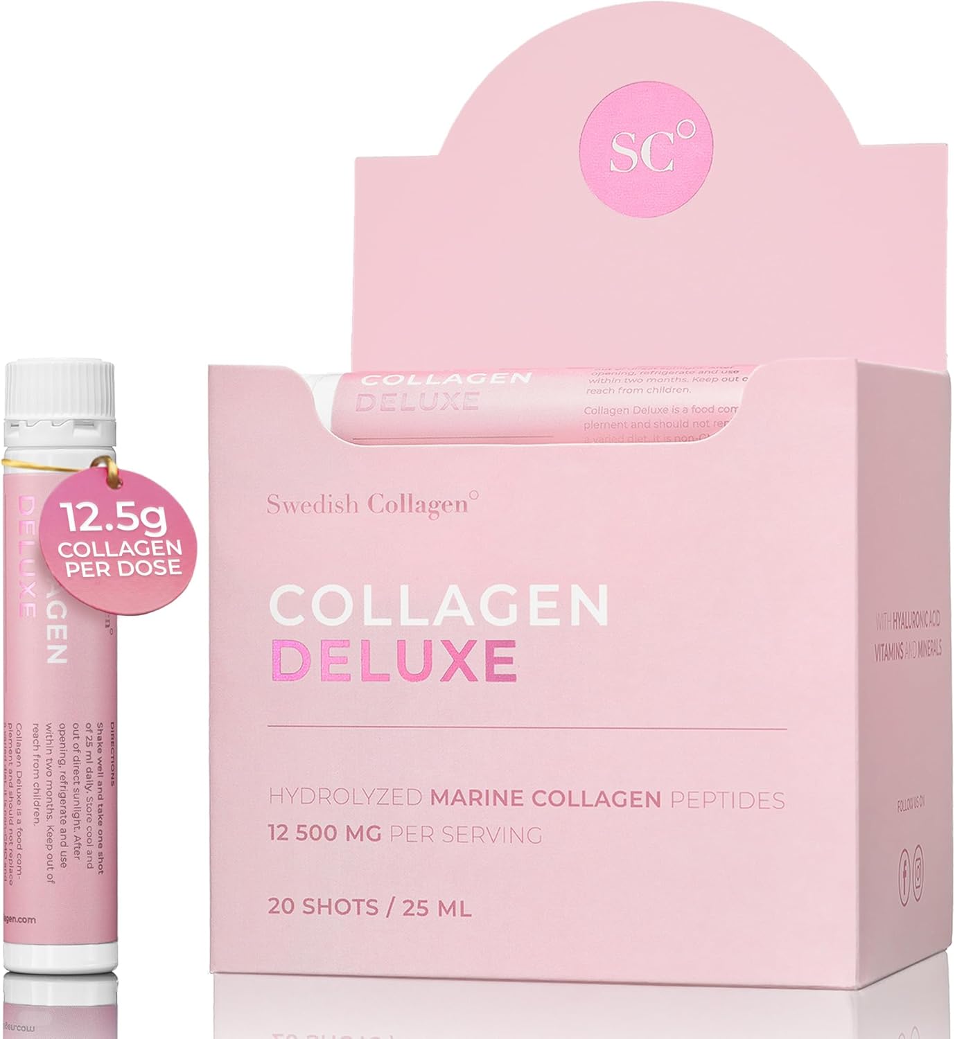 Swedish Collagen Collagen Deluxe packaging with a pink tube on a white background