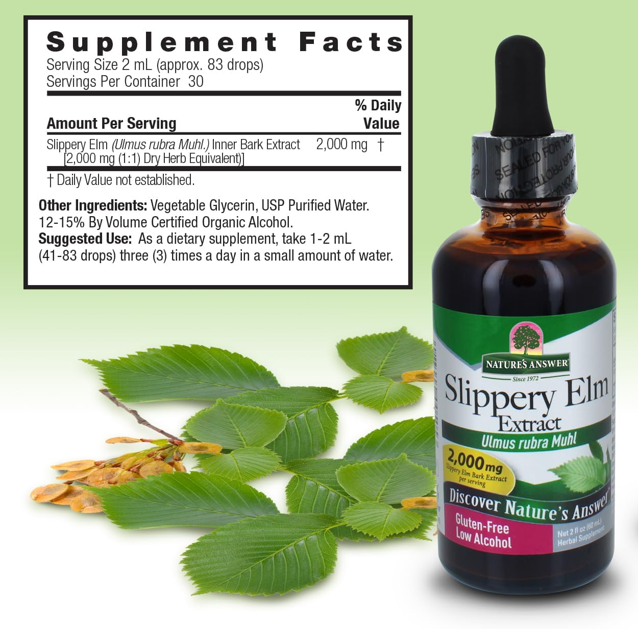 Nature’s Answer Slippery Elm Extract,  Alcohol-Reduced – 2,000 mg, 60 ml