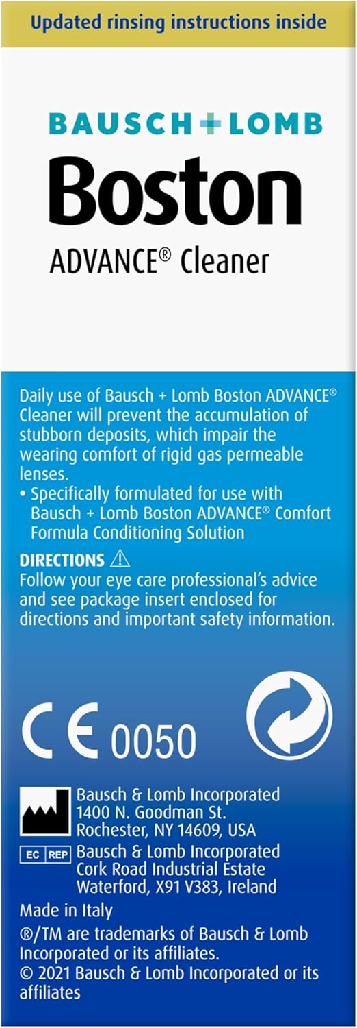 Bausch & Lomb Boston Advance Cleaner packaging with text and logos.