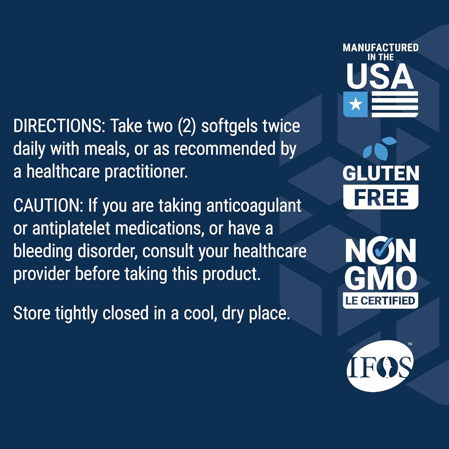 Back label of Super Omega-3 supplement dosage showing ingredients, supplement facts, 