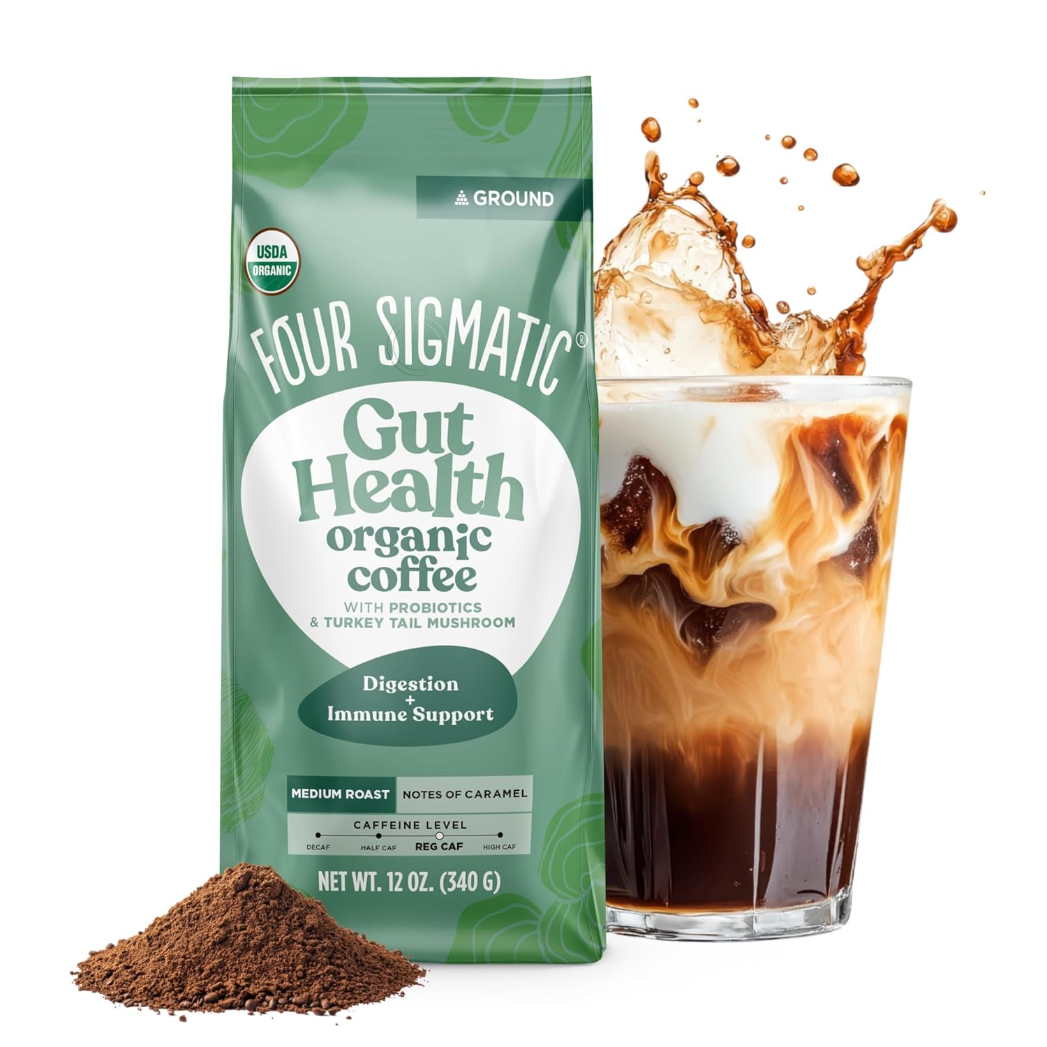 Four Sigmatic Organic Ground Coffee 340g Bag, Medium Roast.