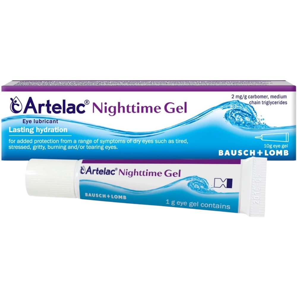 Artelac Nighttime Gel Lubricating Eye Gel 10g tube and carton front packaging