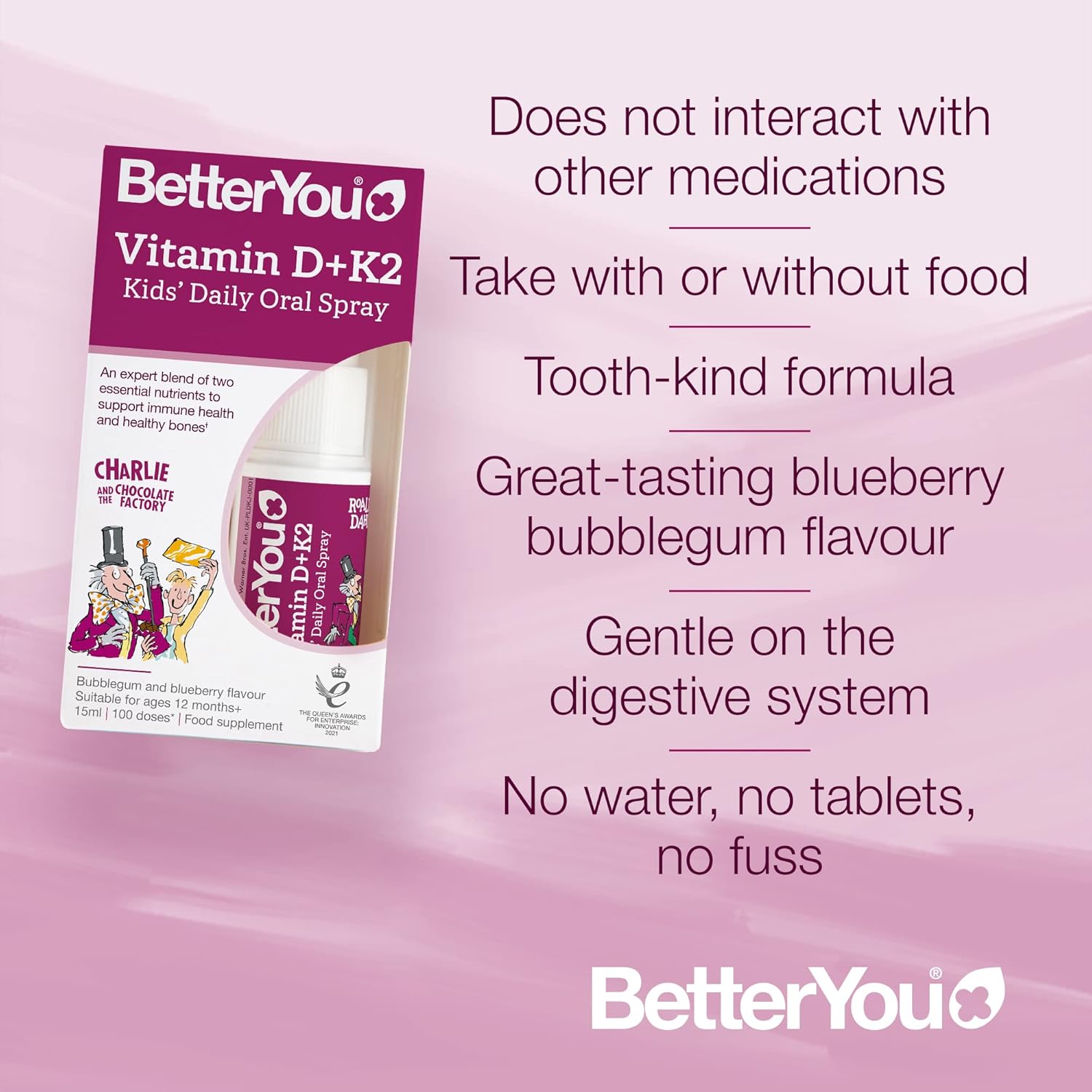 BetterYou Vitamin D + K2 Kids Oral Spray, Bubblegum & Blueberry - 15ml