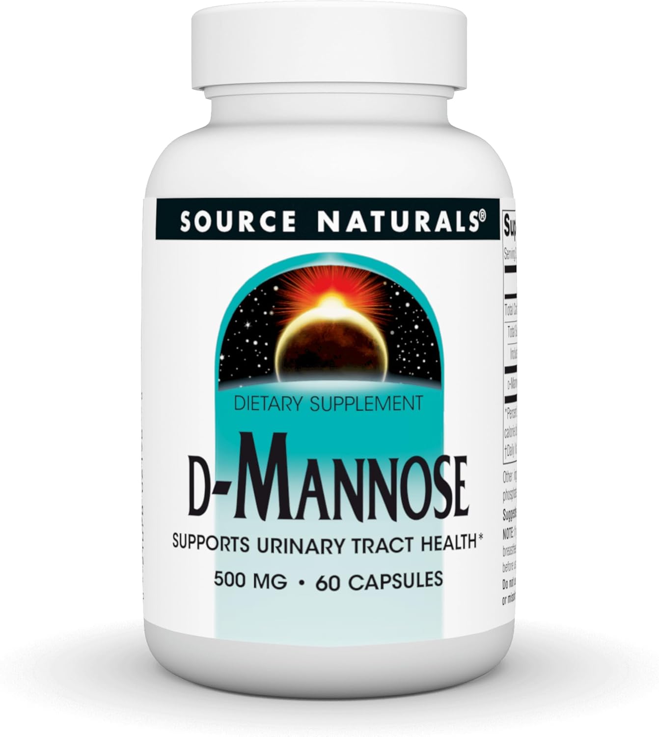 Front image: Source Naturals D-Mannose 500mg capsules bottle 60 count