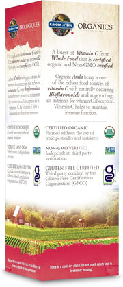 Supplement facts and organic ingredients list for Vitamin C Spray.