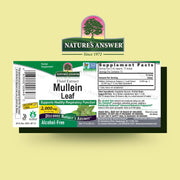 Natures Answer Mullein Leaf supplement label on a light yellow background