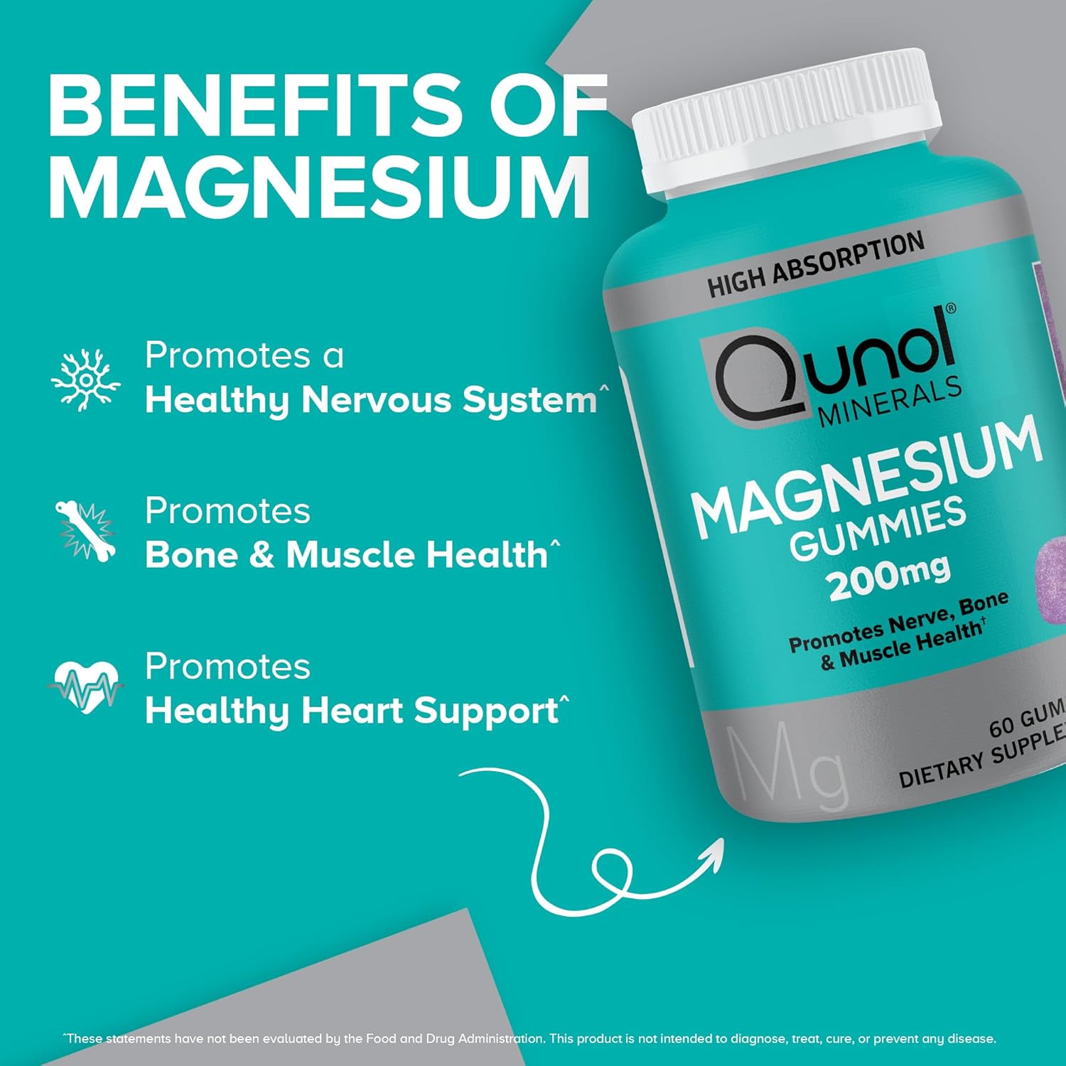 Qunol Magnesium Gummies Mixed Berry 200mg 60 Count benefits