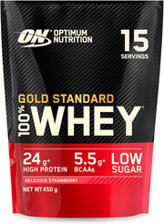 Optimum Nutrition Gold Standard 100% Whey protein package on a white background