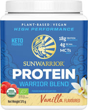 Sunwarrior Plant-Based Protein Powder tub, vanilla flavour 375g.