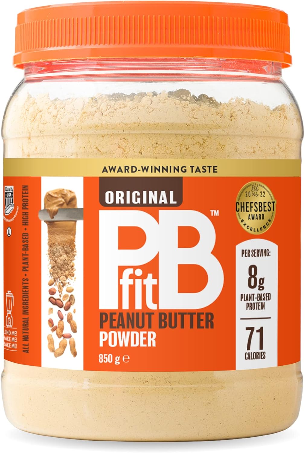 Front image: PBfit Original Peanut Butter Powder peanut flour spread 850g tub
