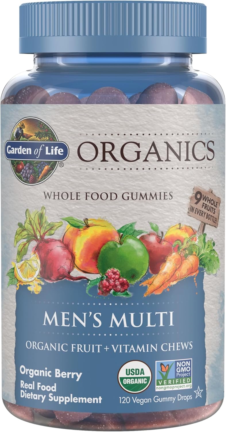 Garden of Life Organics Men's Berry Gummy Vitamins bottle, 120 count.