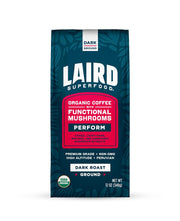 Laird Superfood Peruvian dark roast coffee with mushrooms 340g bag front on white background
