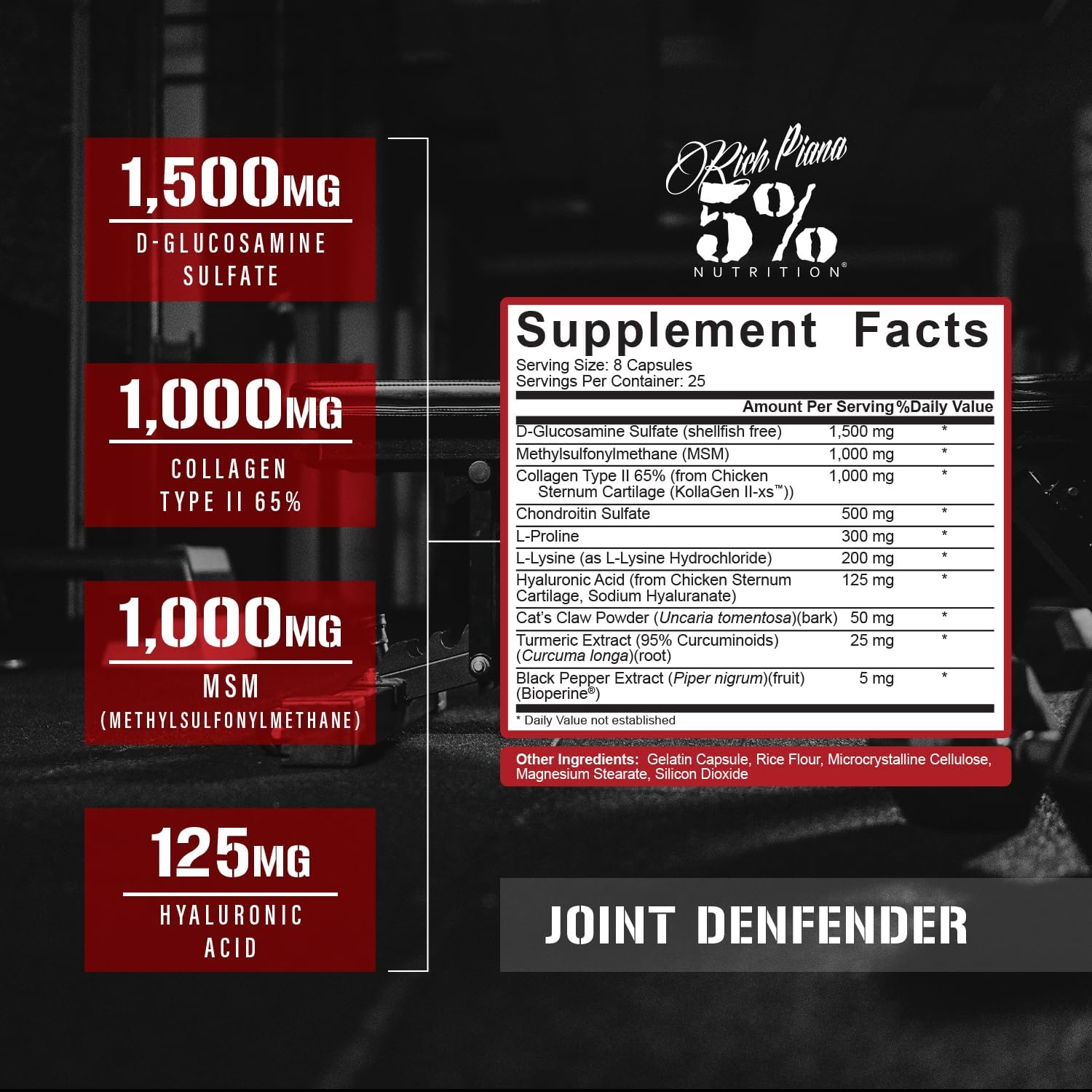 Supplement facts label for Joint Defender showing ingredient complex and usage.