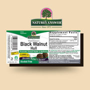 Natures Answer Black Walnut Hull supplement label on a beige background