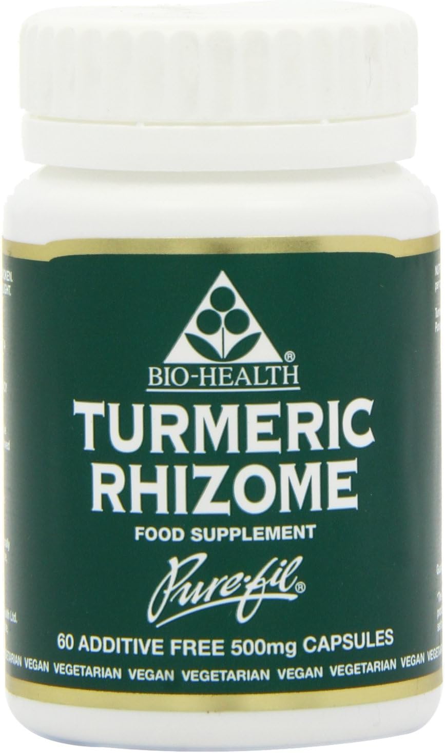 Bio-Health Turmeric Rhizome 500mg herbal capsules bottle vegan supplement 60 capsules