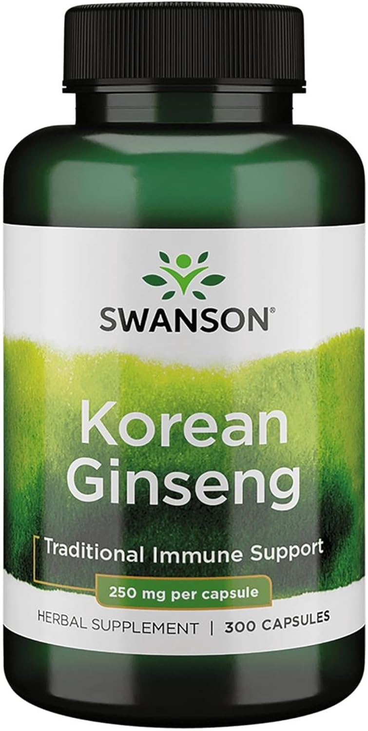 Swanson Korean Ginseng supplement bottle on a white background